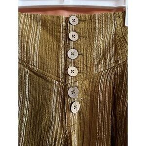 Free People Gold Olive Sailor 100 percent cotton 6 Button Wide Leg Hi Rise Crop